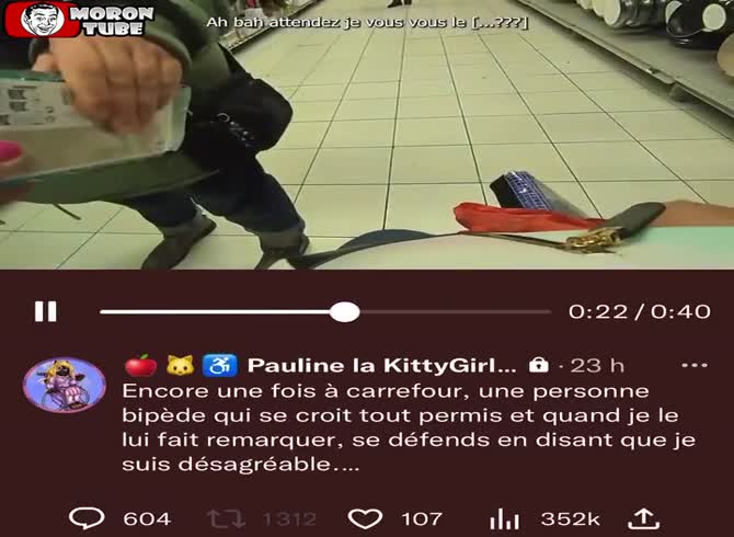 Video :In a French supermarket, a man dressed as a girl and posing as crippled attacks a lady who assists him